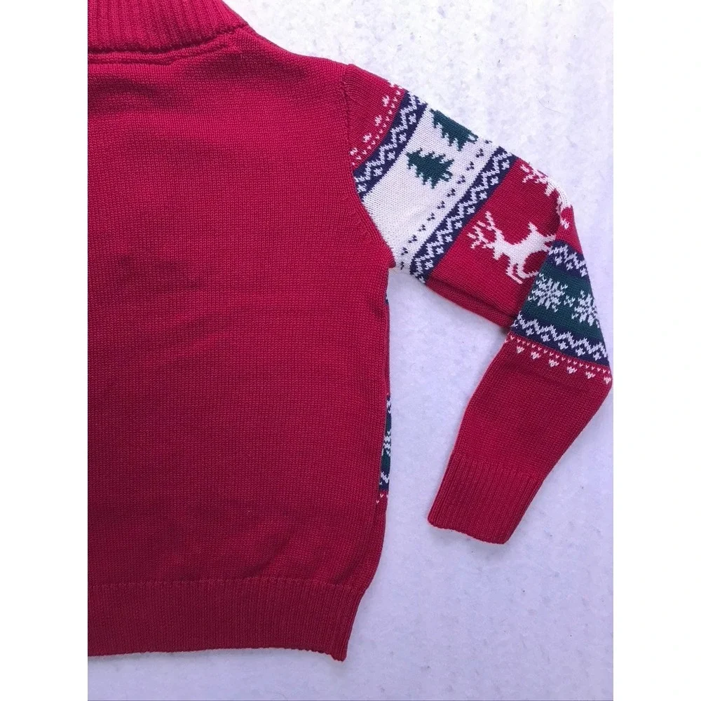 The Children's Place Quarter Zip Sweater Kid S 5/6 Red Fair Isle Holiday